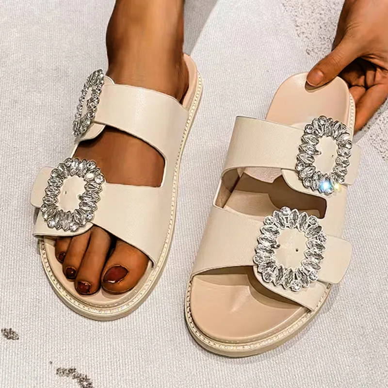 Aella Buckle Rhinestone Beach Sandals