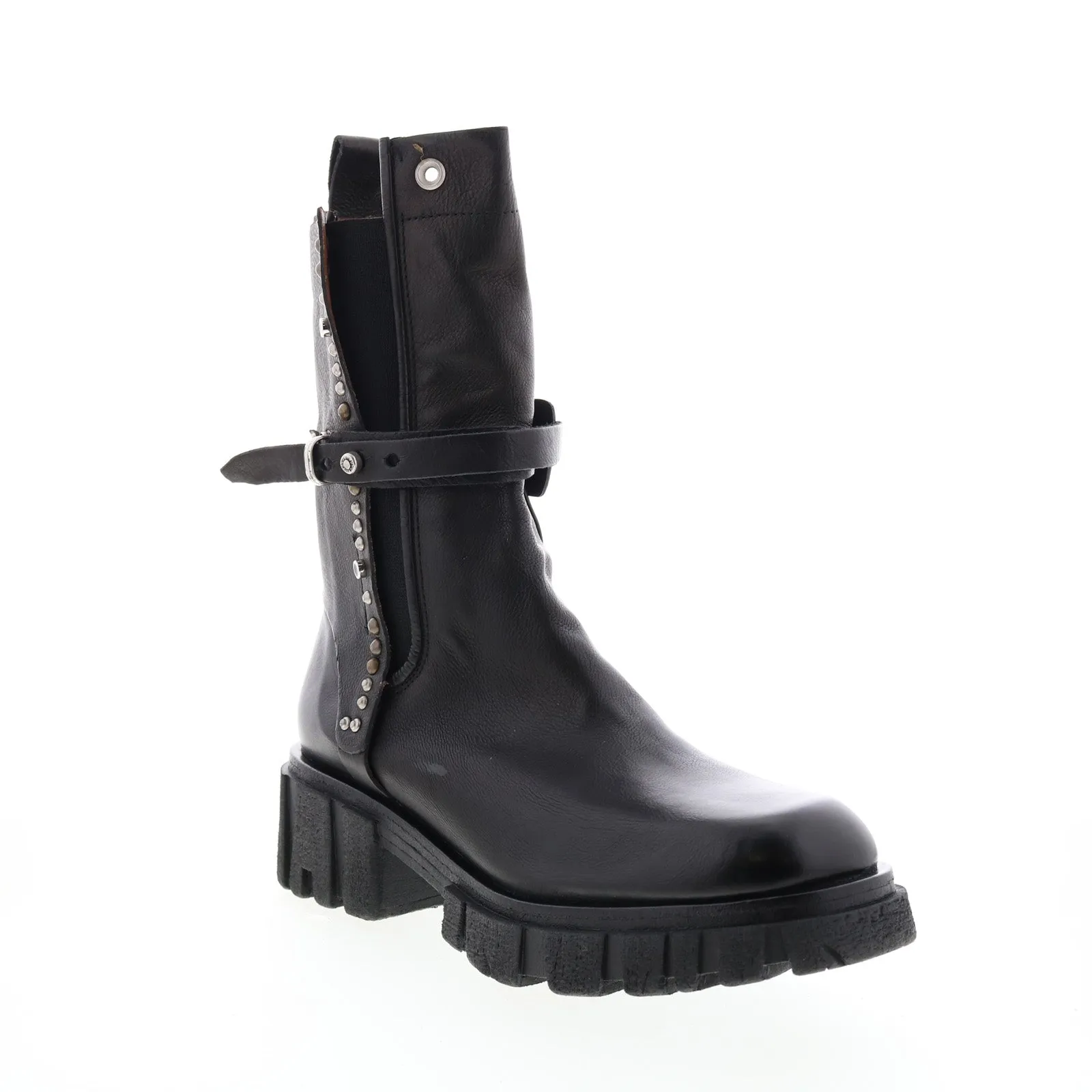 A.S.98 Hallsey A54202-101 Womens Black Leather Hook & Loop Mid Calf Boots