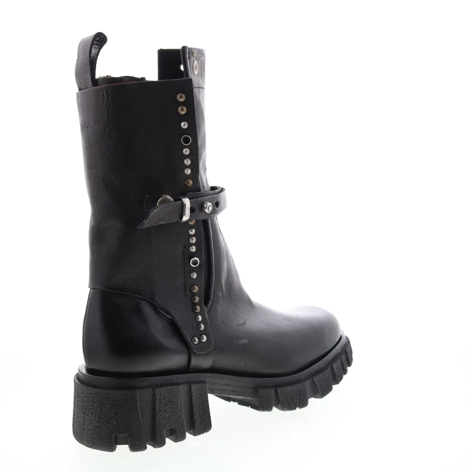 A.S.98 Hallsey A54202-101 Womens Black Leather Hook & Loop Mid Calf Boots