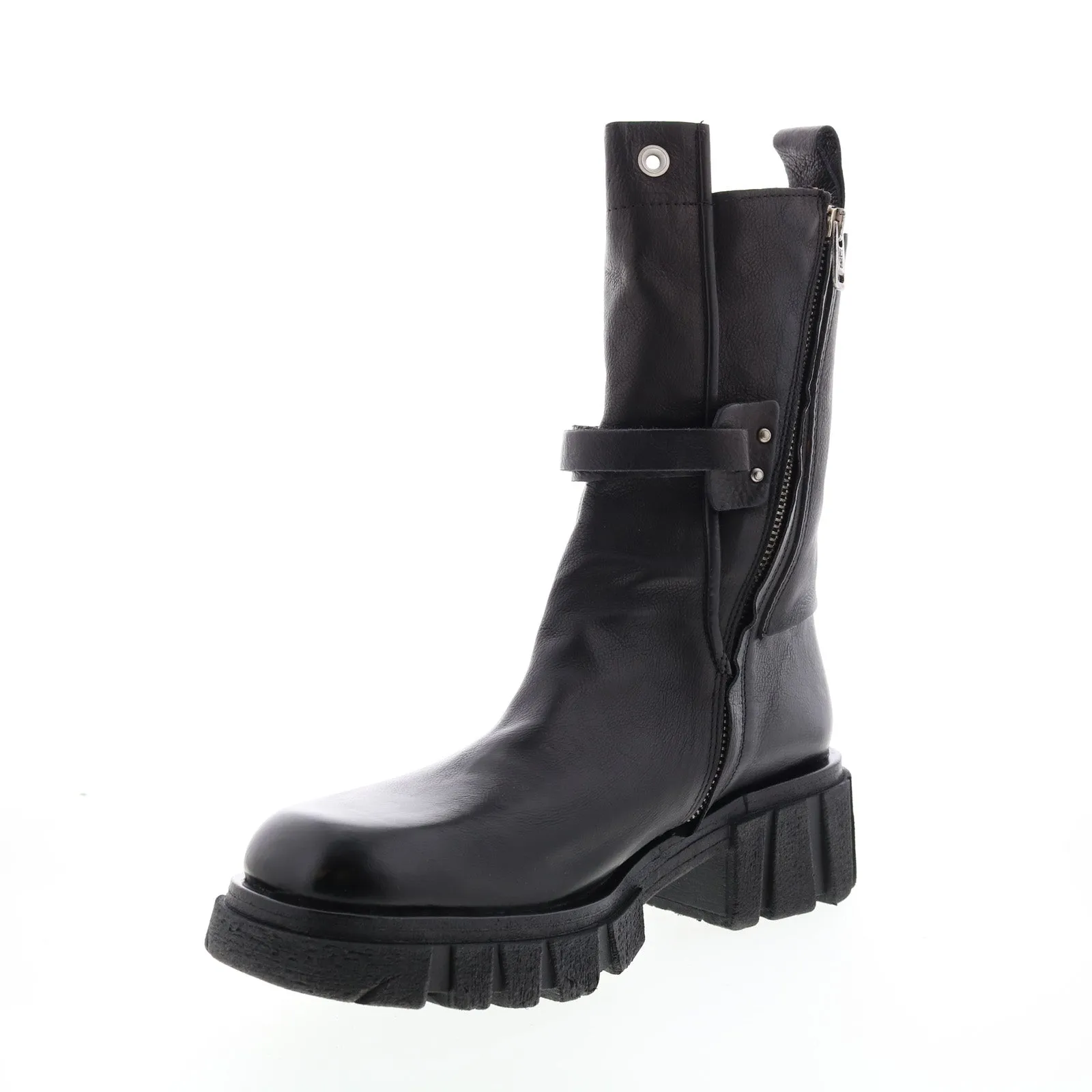 A.S.98 Hallsey A54202-101 Womens Black Leather Hook & Loop Mid Calf Boots