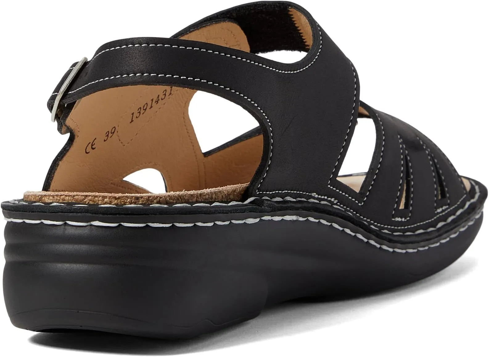 Barbuda Finn Comfort Flat Sandals in Black Sirio