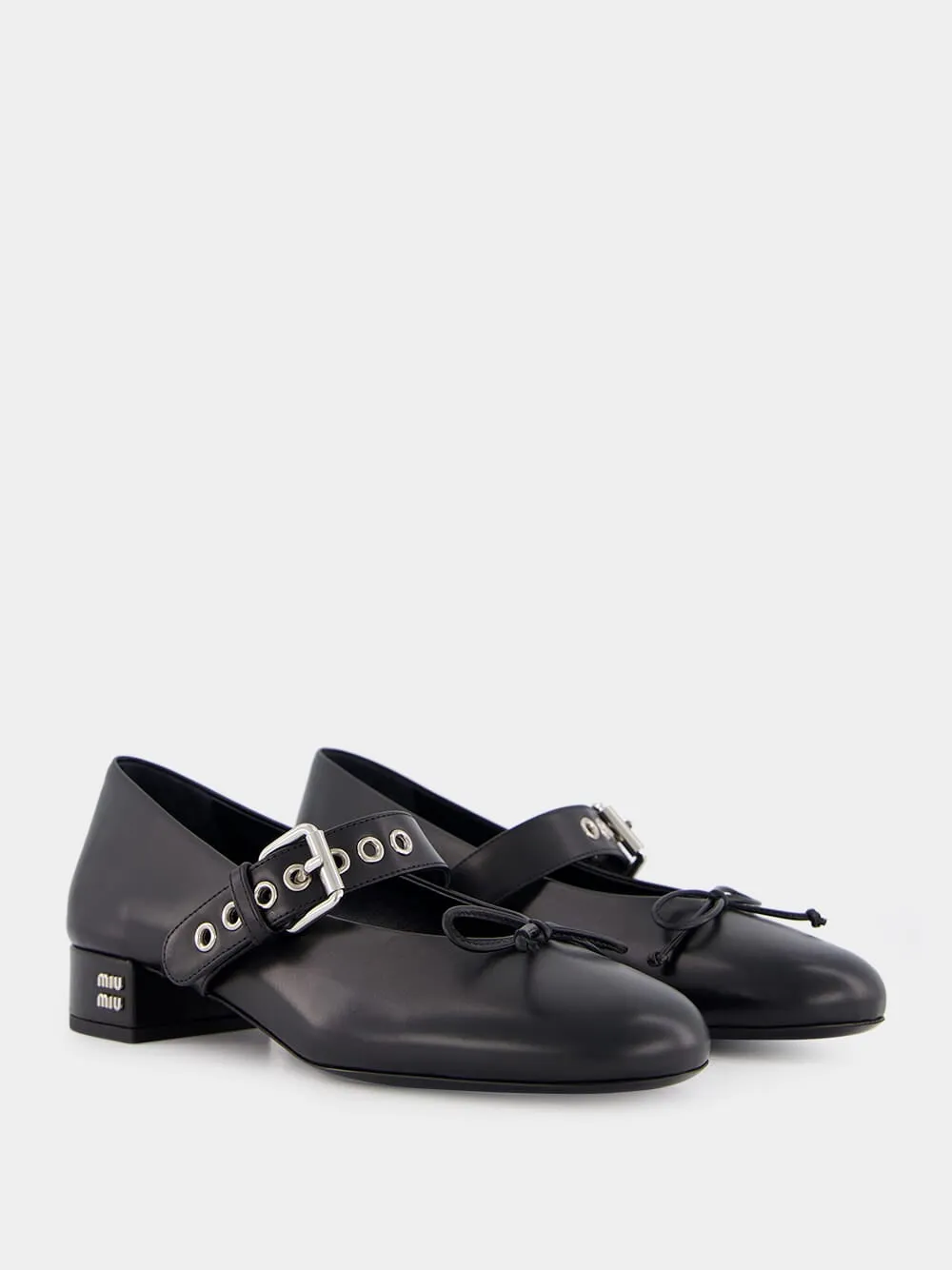 Black Buckled Leather Ballerina Shoes