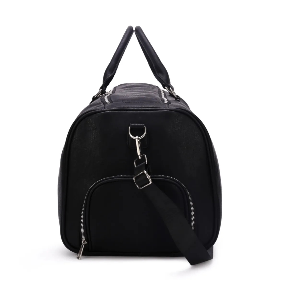 Black Tumbled Leather Duffle Bag