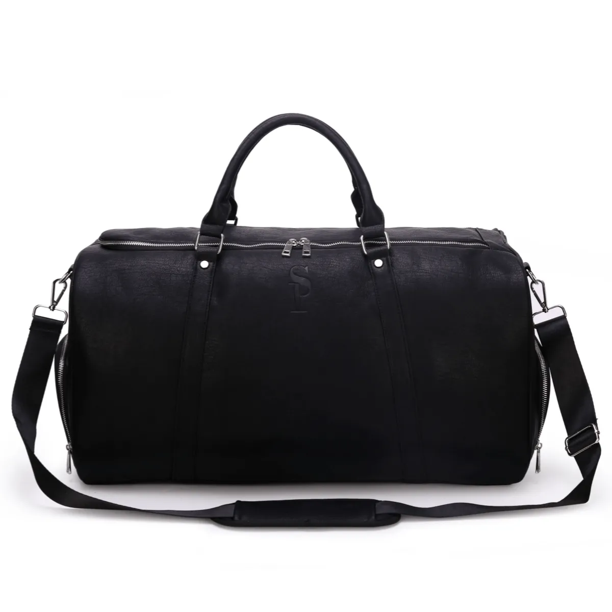 Black Tumbled Leather Duffle Bag