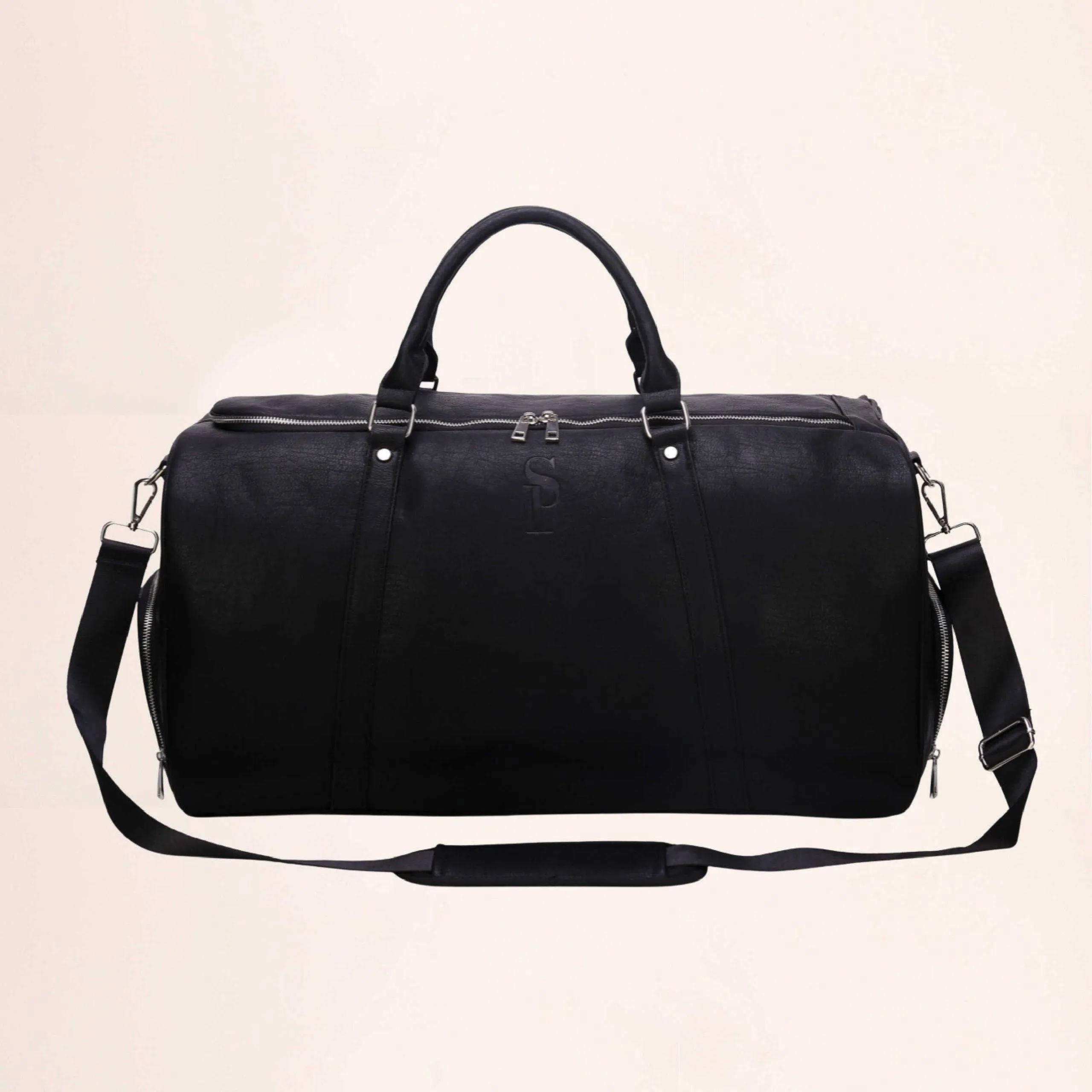 Black Tumbled Leather Duffle Bag