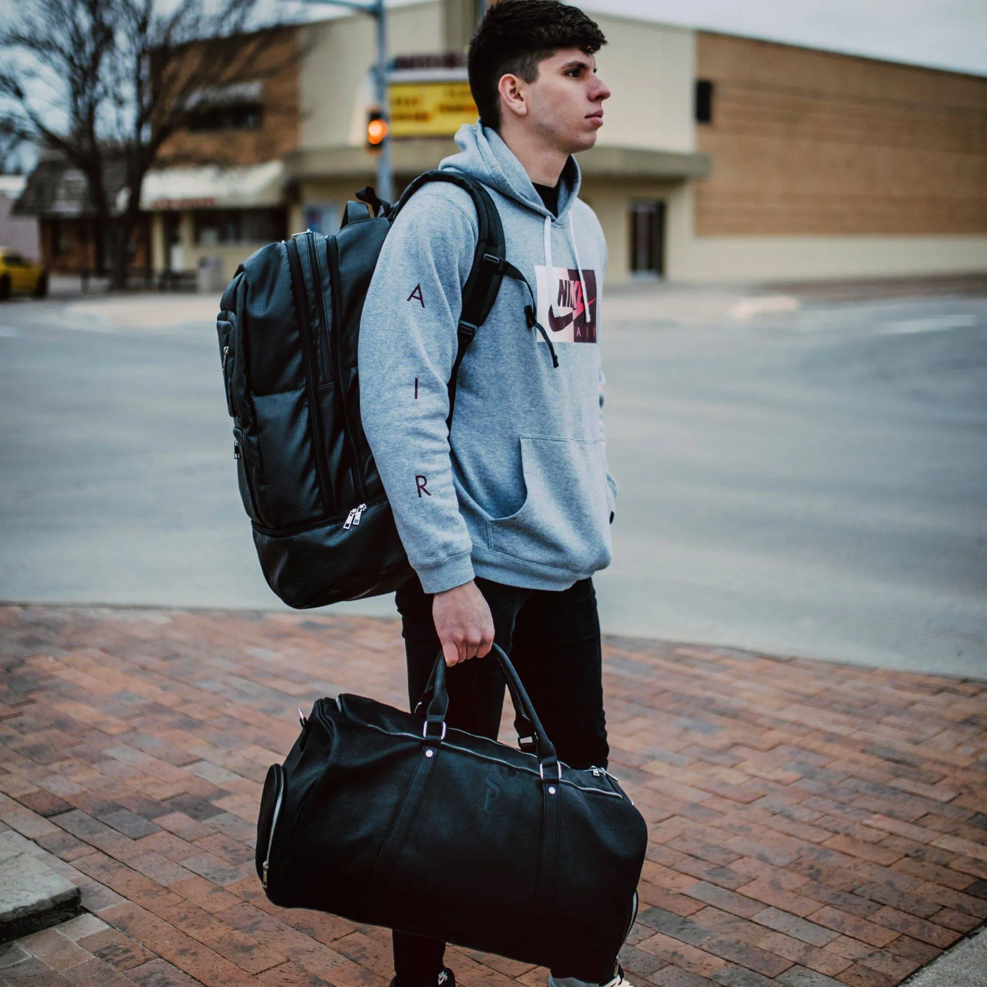 Black Tumbled Leather Signature Bag Set (Signature and Duffle Bag)