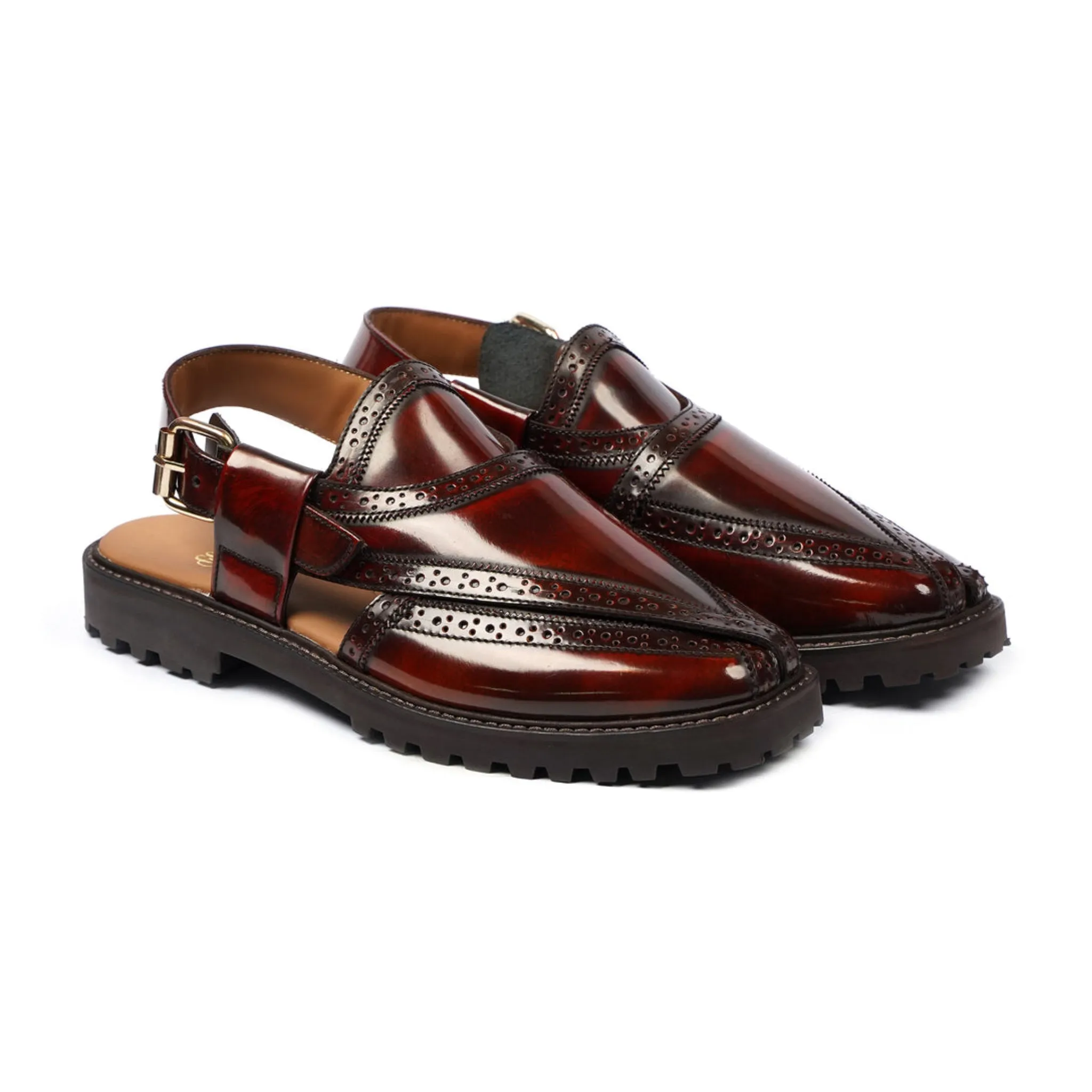 Brooklyn -Men's Oxblood Box Leather High Shine Sandal