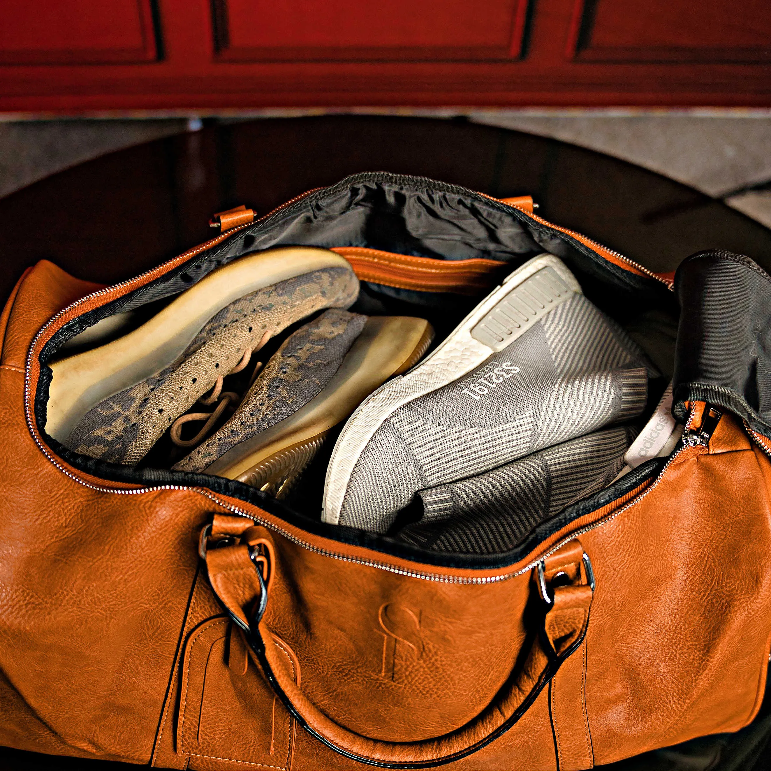 Brown Tumbled Leather 2 Bag Set (Commuter and Duffle)