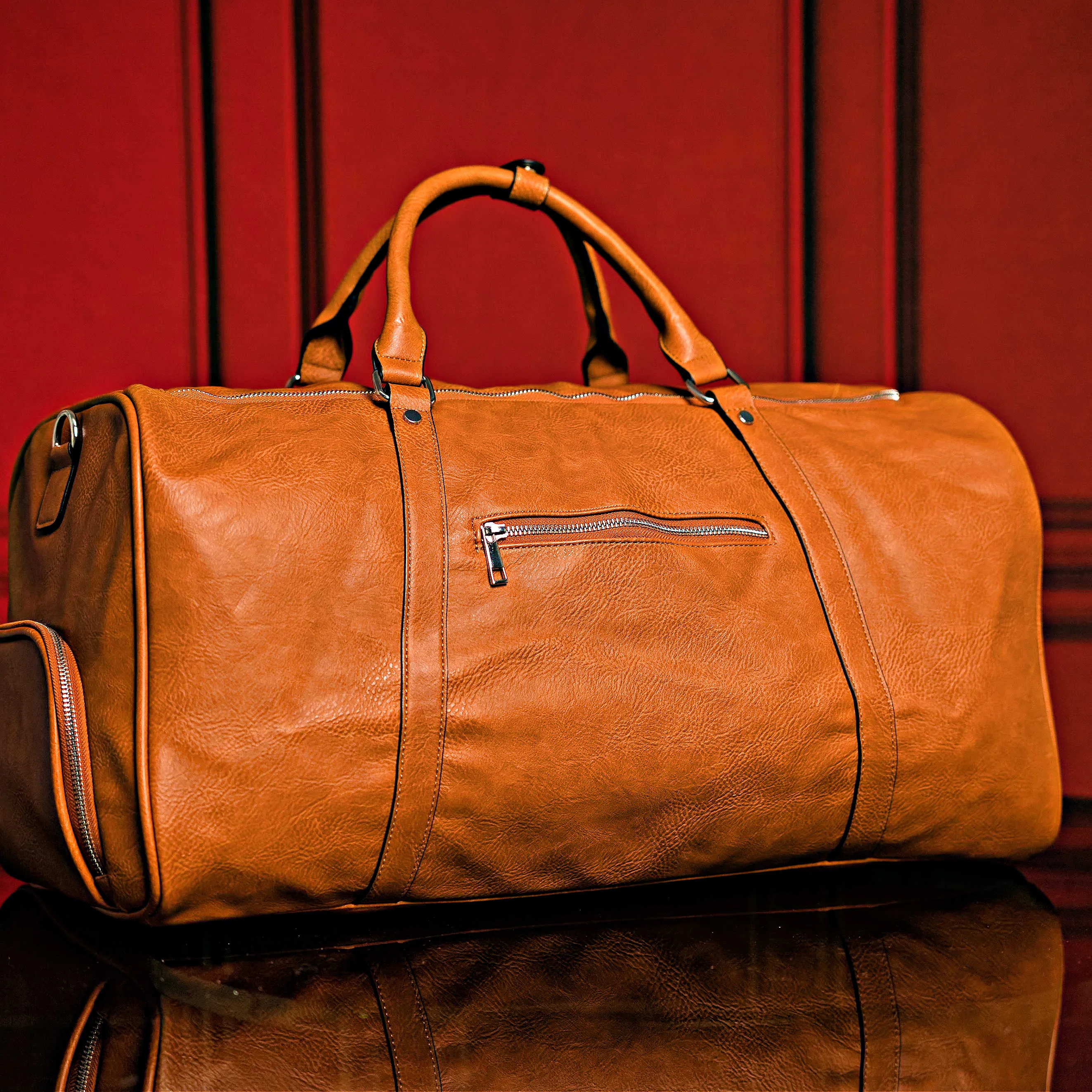 Brown Tumbled Leather 2 Bag Set (Commuter and Duffle)