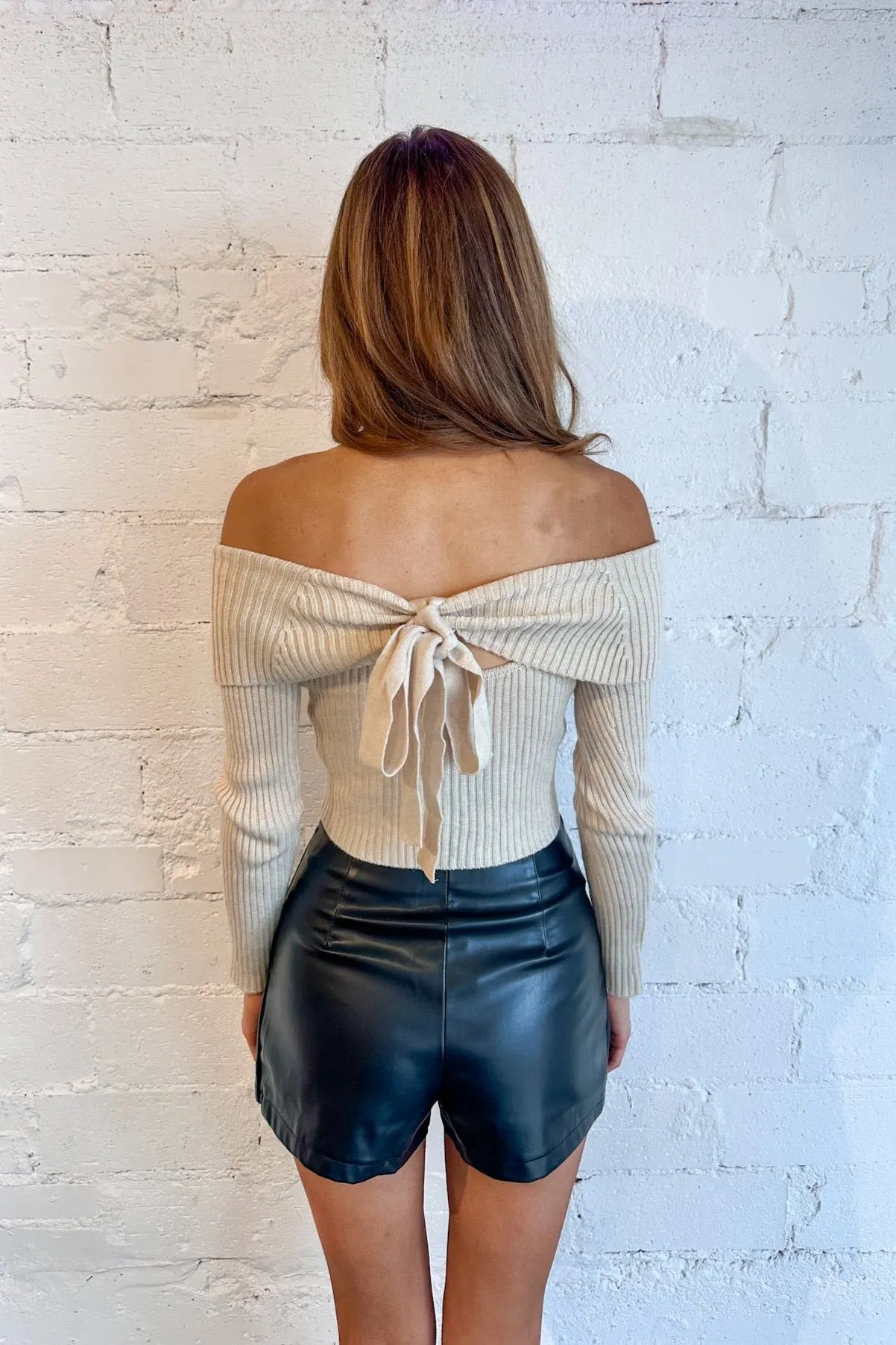 Cameron Off The Shoulder Bar Back Ribbed Sweater