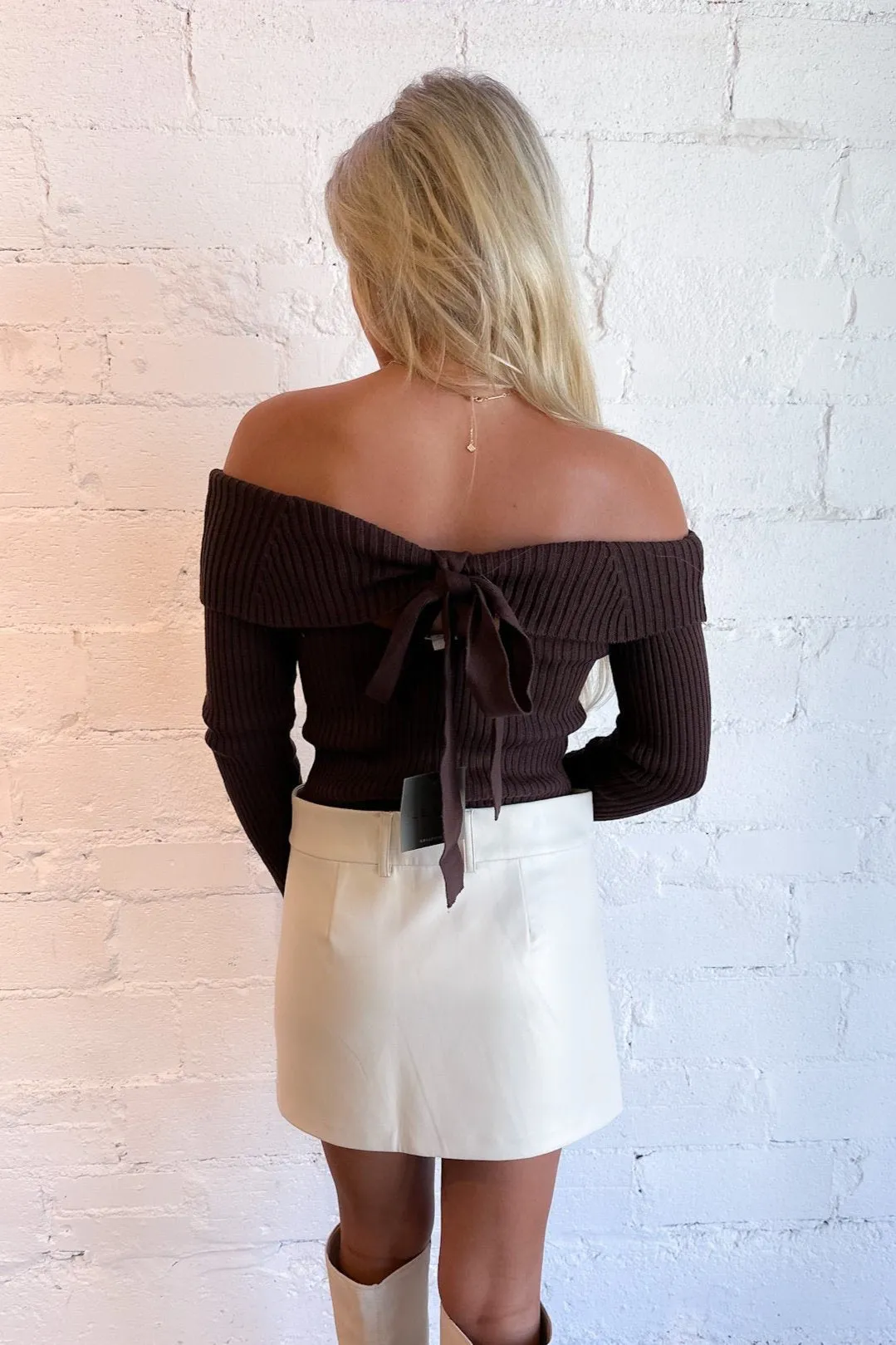 Cameron Off The Shoulder Bar Back Ribbed Sweater