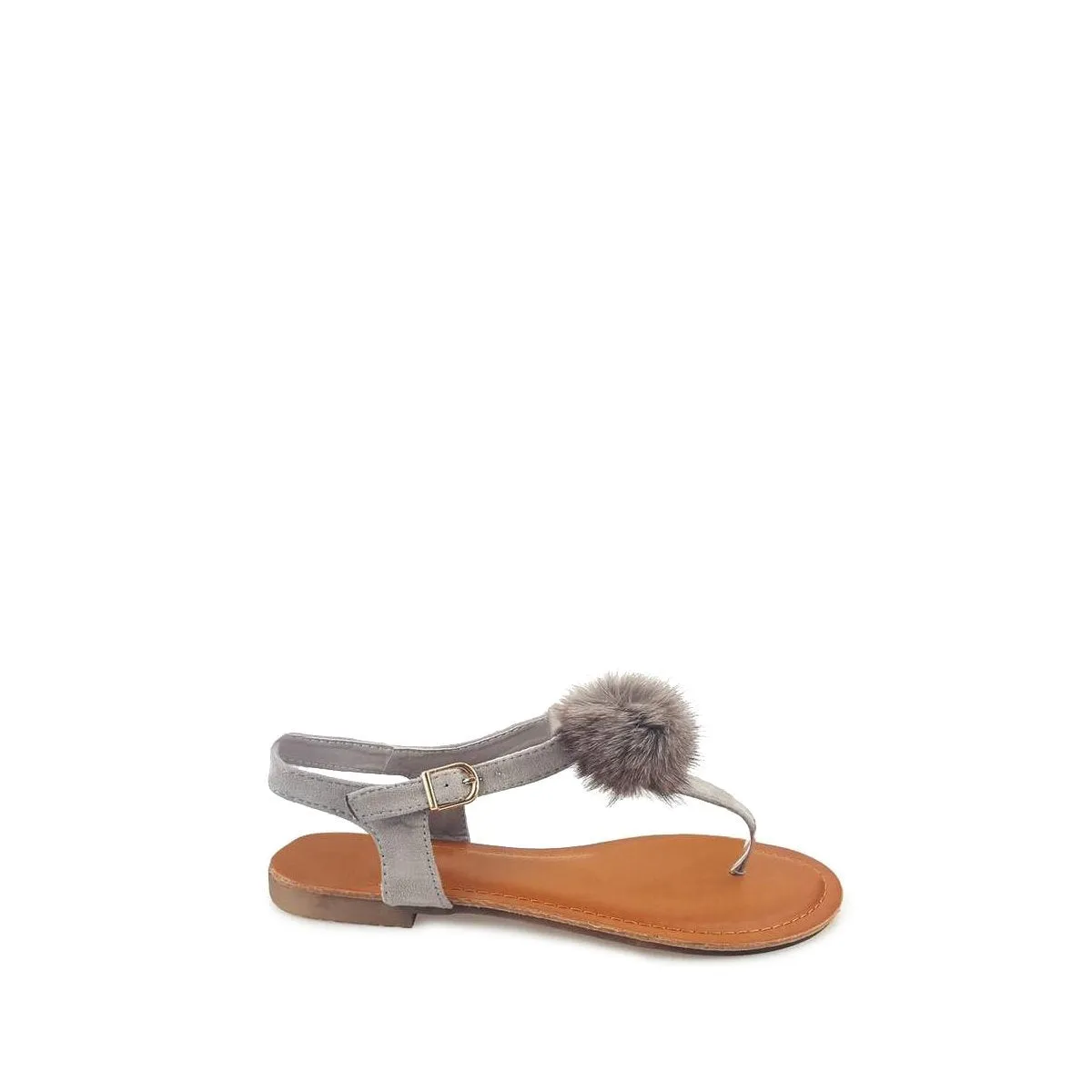 CANNIA Toe Post Pom Pom Flat Sandal