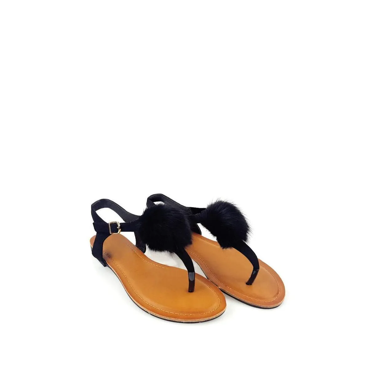 CANNIA Toe Post Pom Pom Flat Sandal