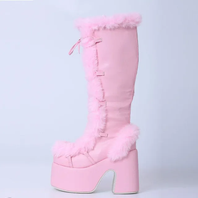 Chunky High Heeled Winter Boots