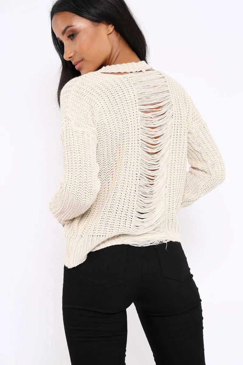 Cream Chunky Knit Distressed Jumper - Bella