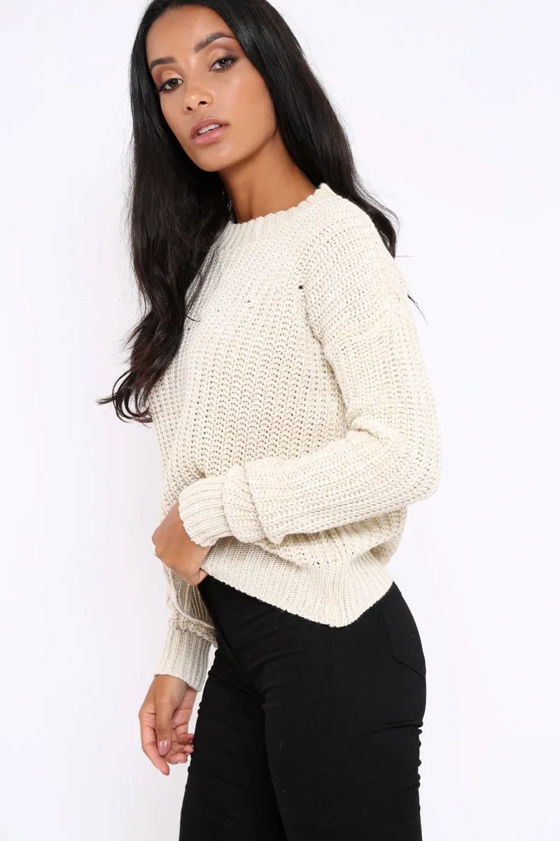 Cream Chunky Knit Distressed Jumper - Bella