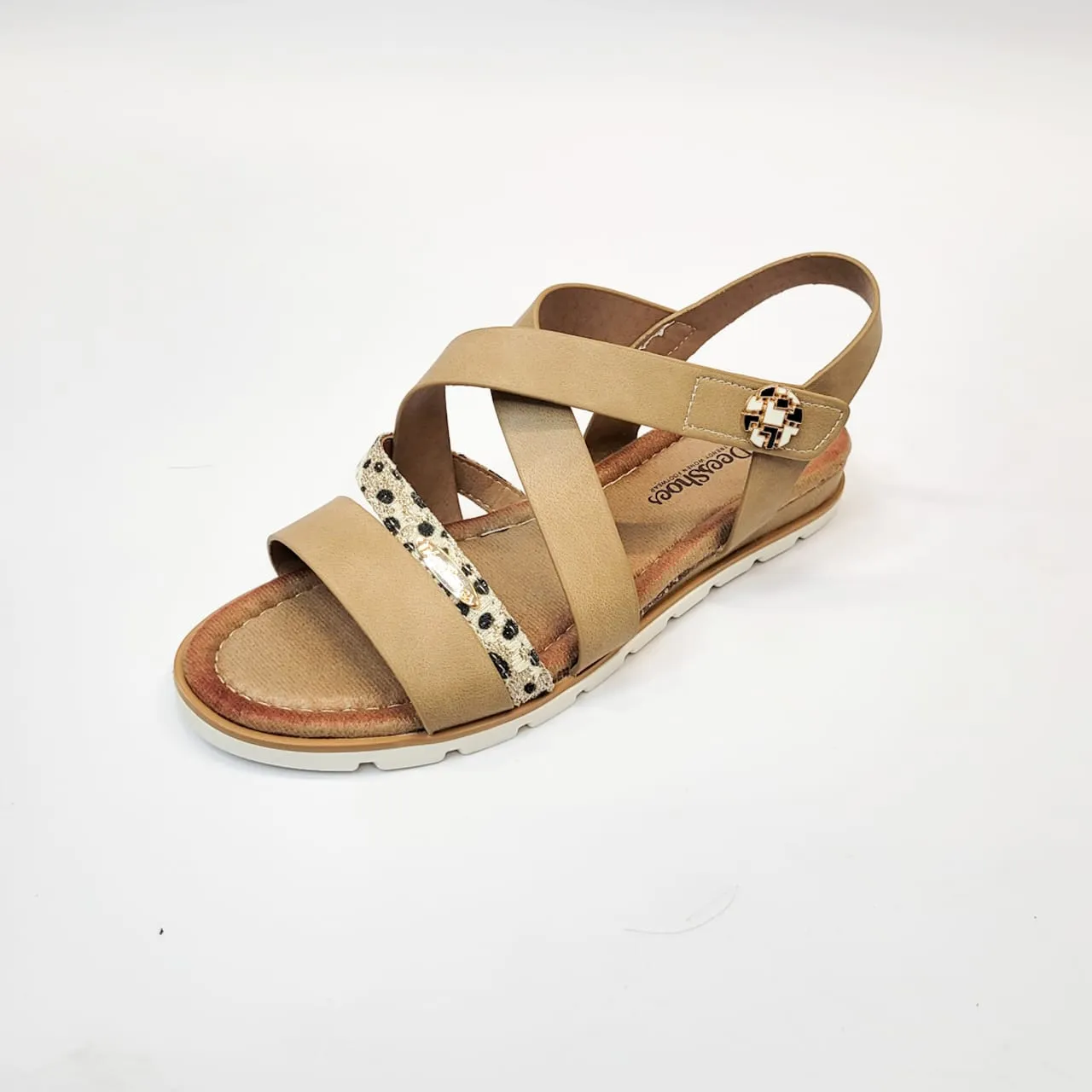 Dees shoes tan/animal print strap sandal