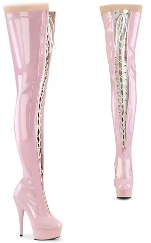 DELIGHT-3027 Baby Pink & White Patent Thigh High Boots