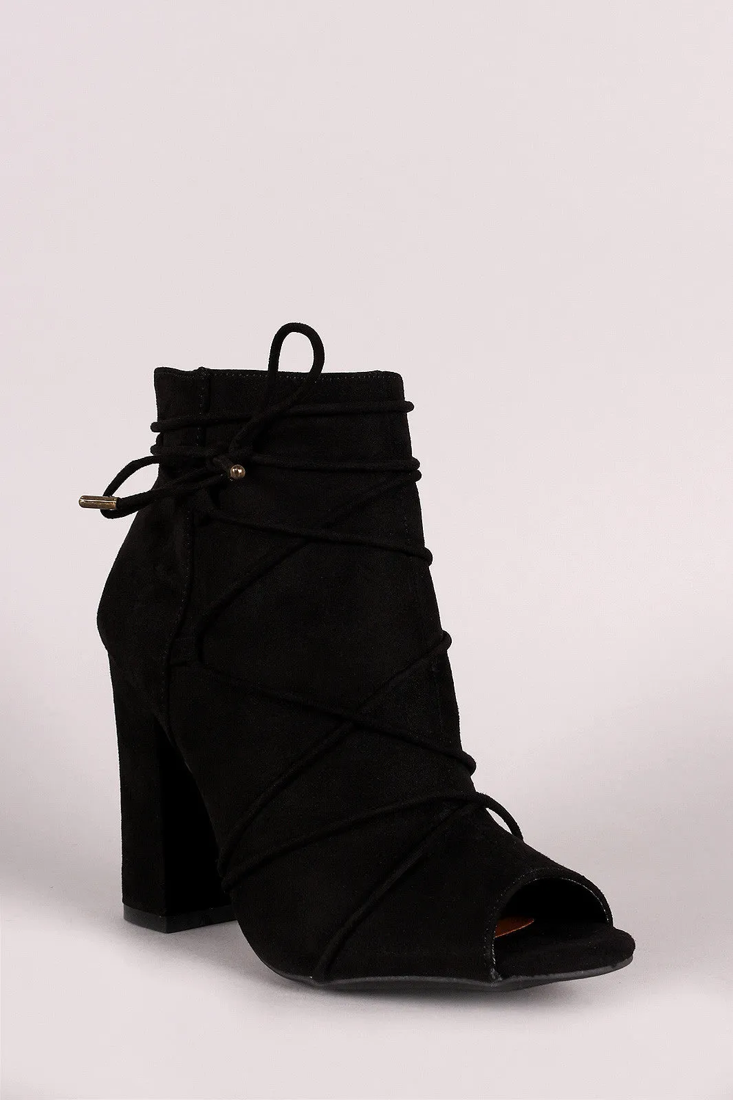 Demitris - Strappy Lace Up Peep Toe Booties