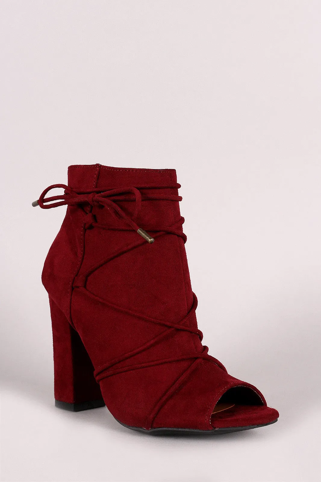 Demitris - Strappy Lace Up Peep Toe Booties