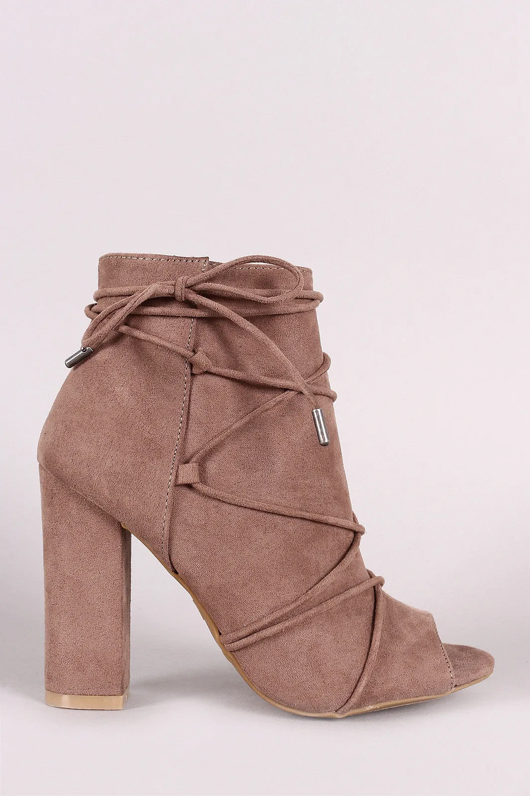 Demitris - Strappy Lace Up Peep Toe Booties