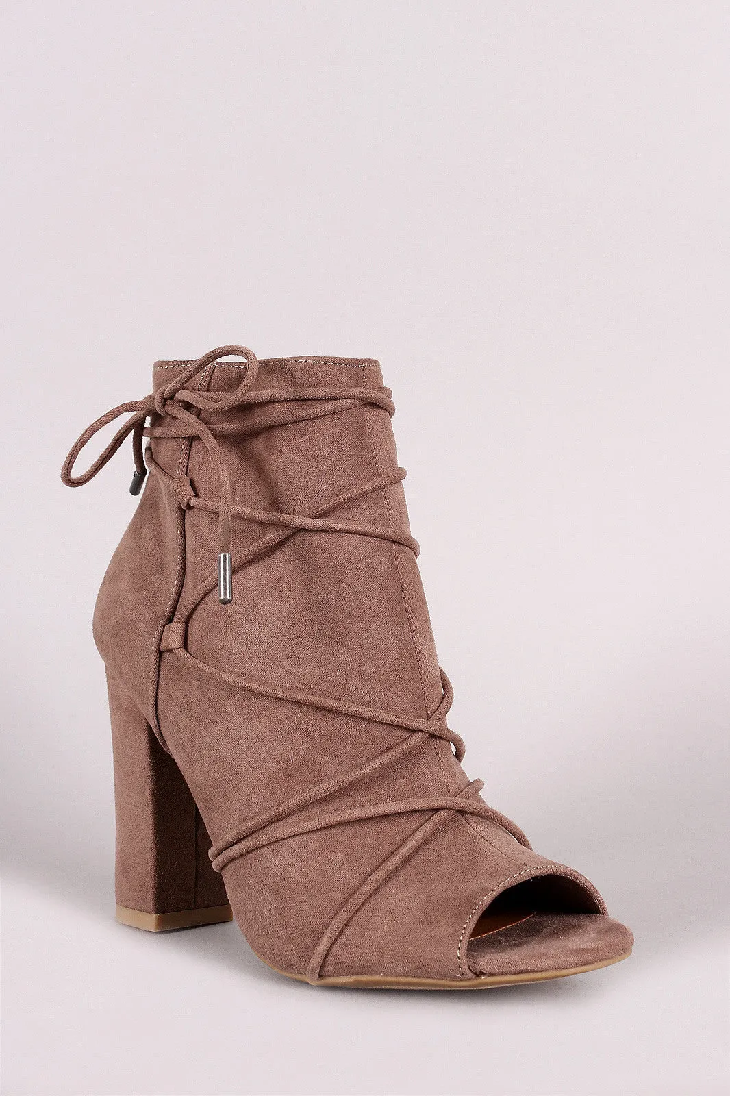 Demitris - Strappy Lace Up Peep Toe Booties