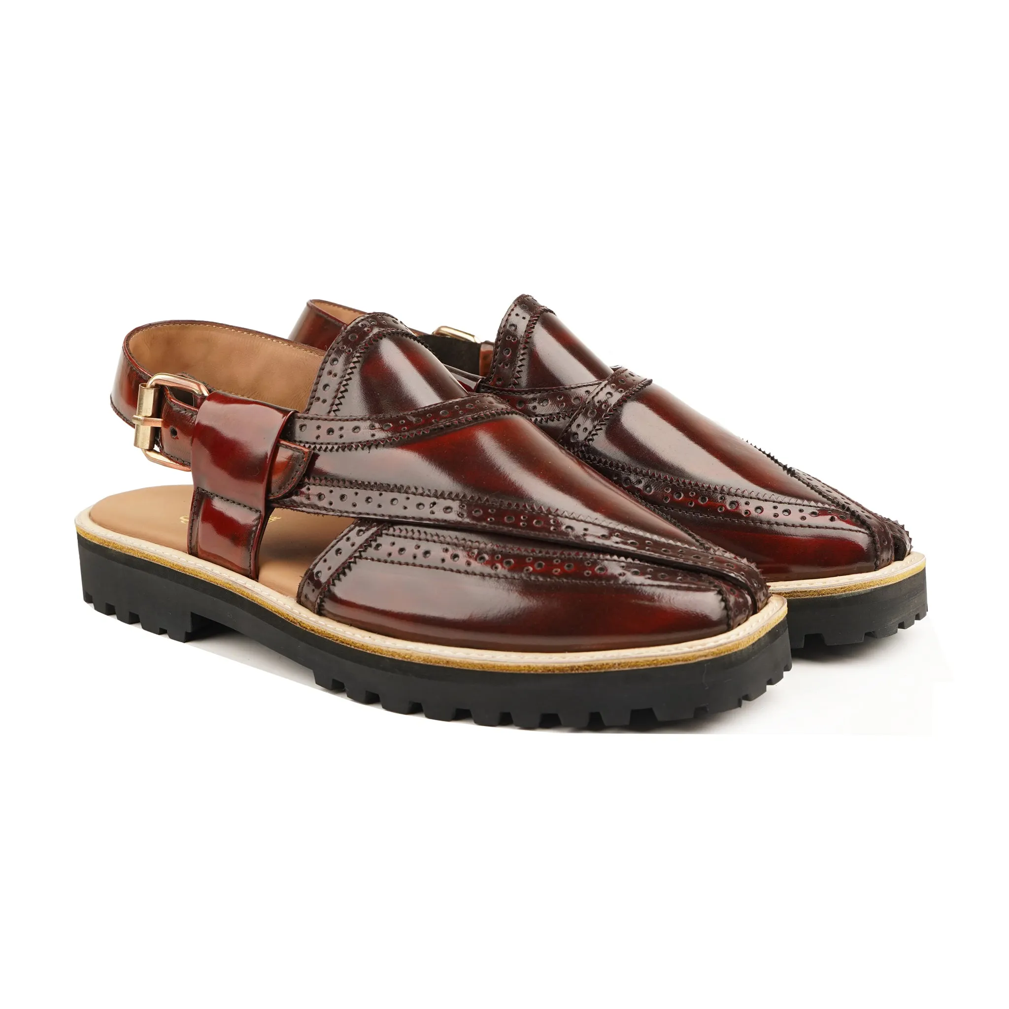 Eriko - Men's Burnish Oxblood Box Leather High Shine Sandal