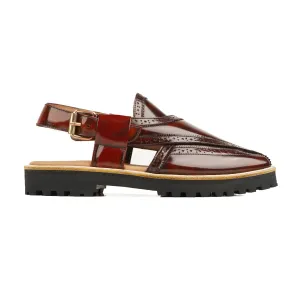 Eriko - Men's Burnish Oxblood Box Leather High Shine Sandal