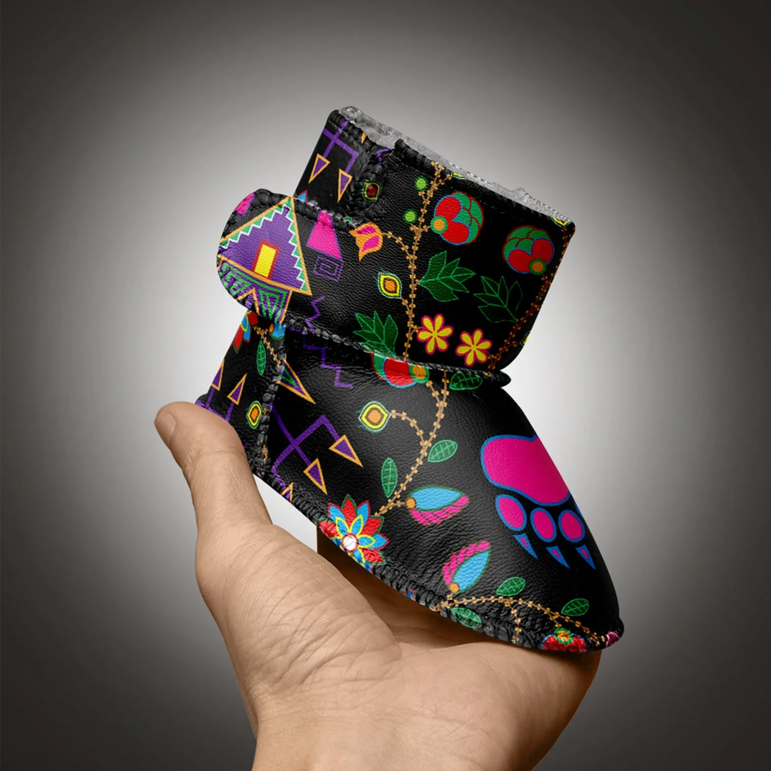 Geometric Floral Fall Black Baby Boots