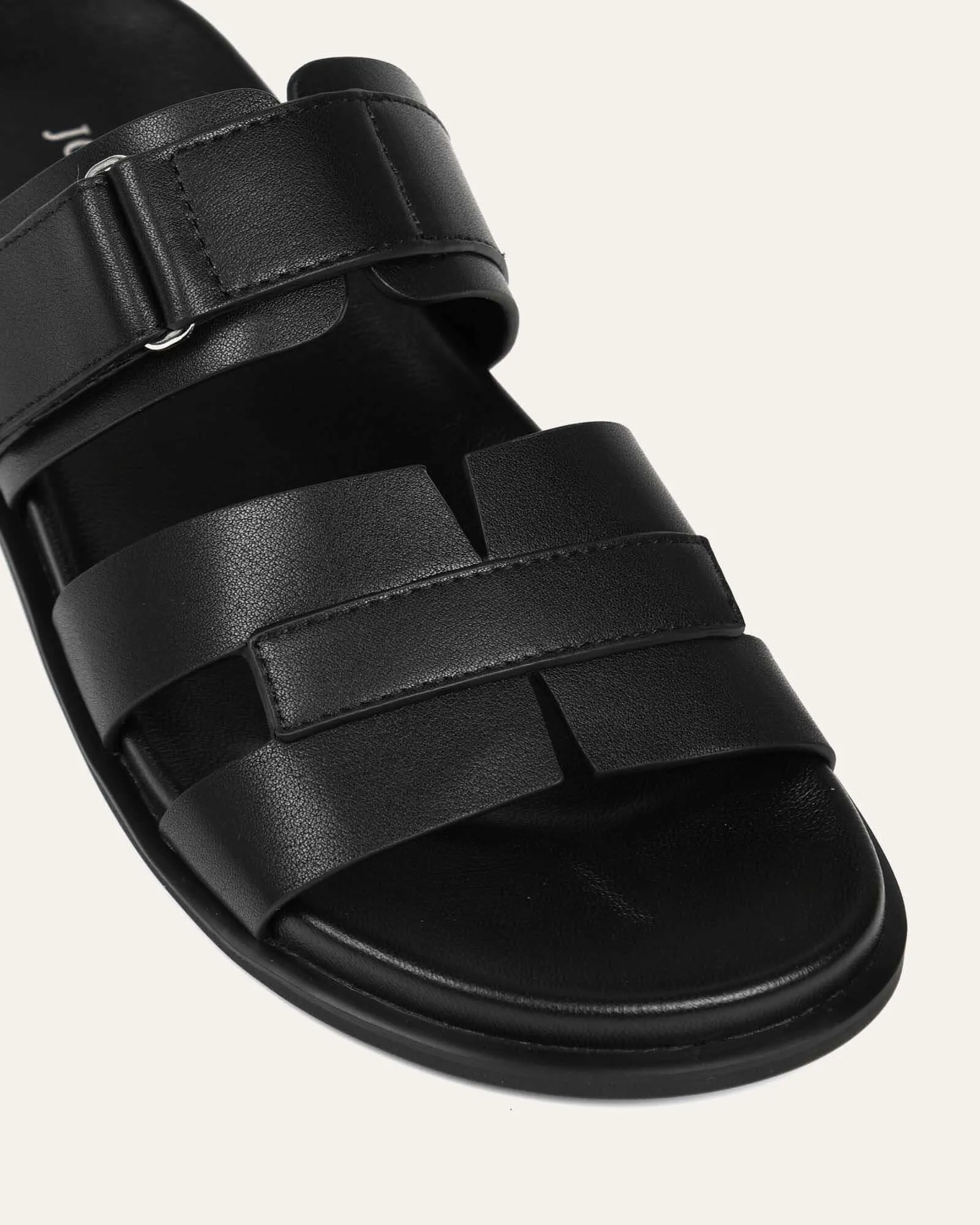 HENDRIX FLAT SLIDES BLACK LEATHER