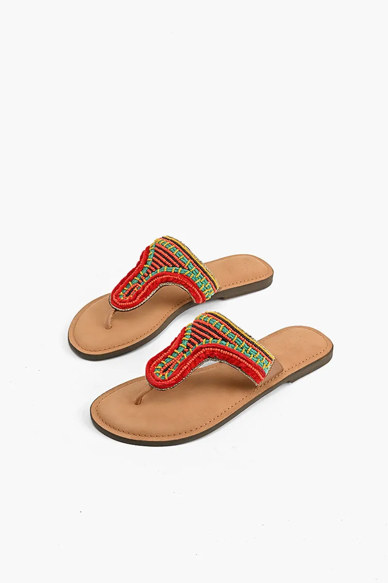 Indian-Tribal Fusion Beaded Slider Sandals