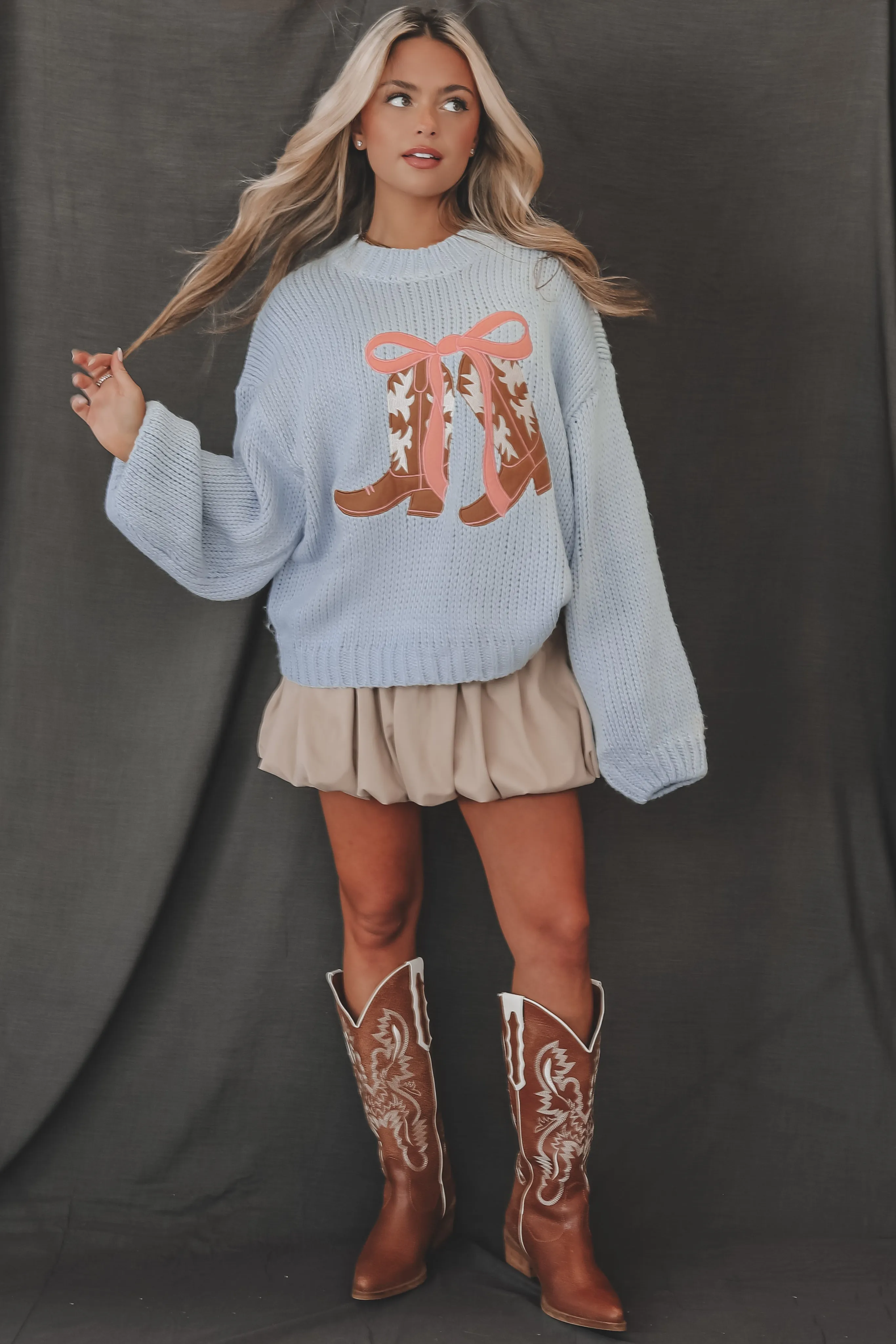 It’s A Cowgirl Thing Knit Light Blue Sweater