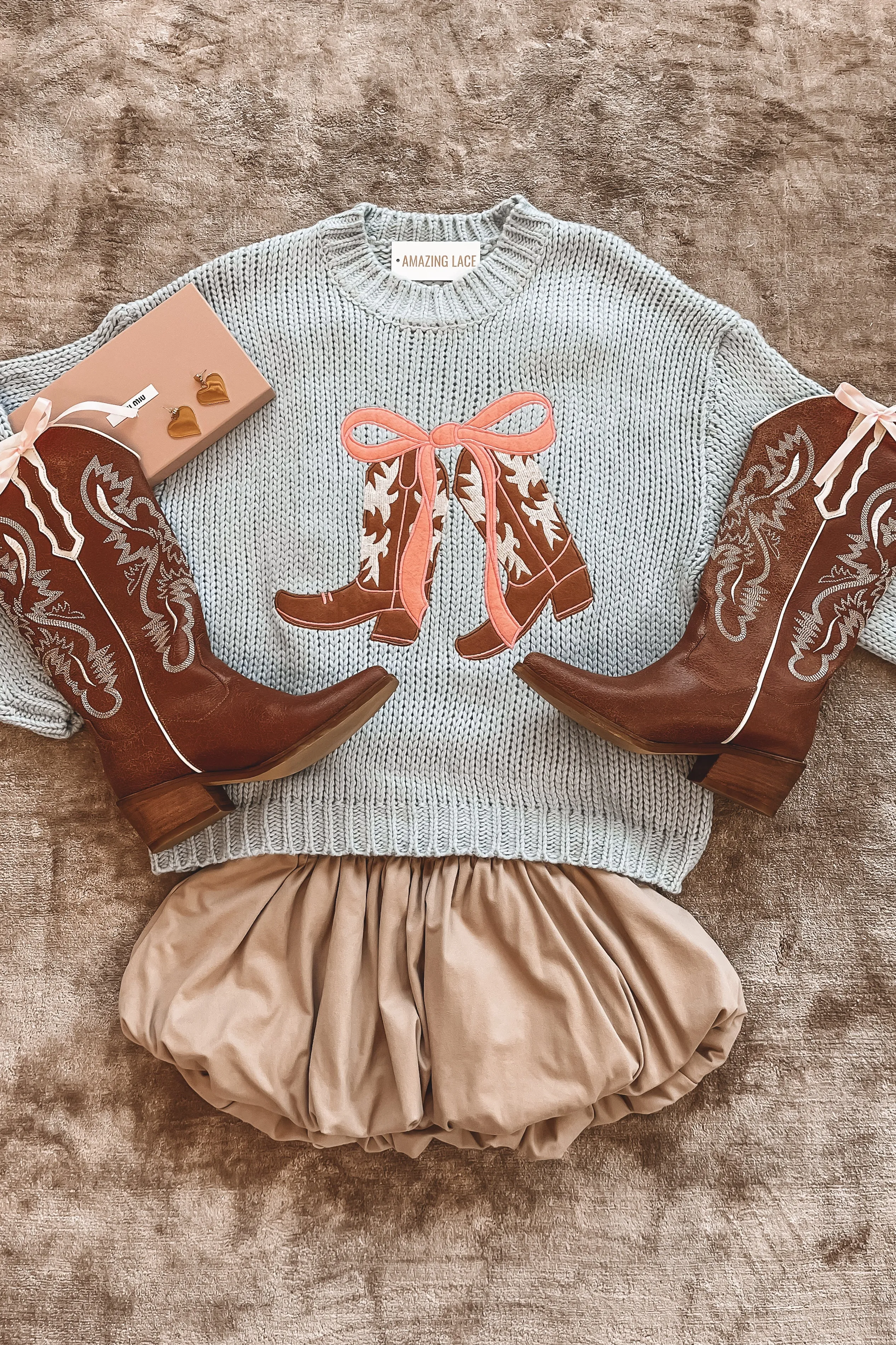 It’s A Cowgirl Thing Knit Light Blue Sweater