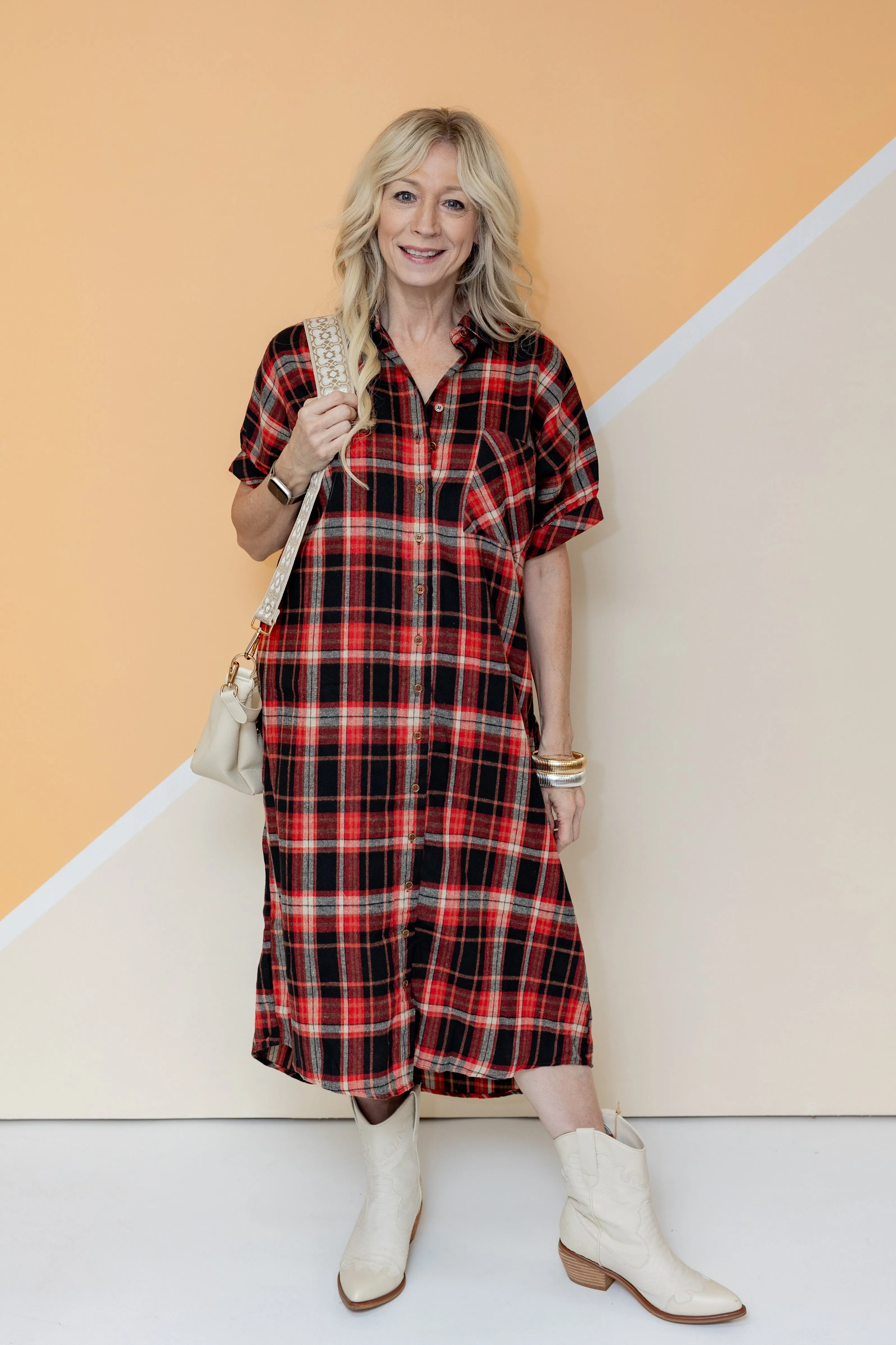 Just In Time Plaid Midi Dress