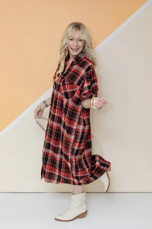 Just In Time Plaid Midi Dress