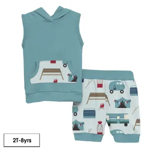 Kickee Pants | Print Short Sleeve Hoodie Tank Outfit ~ Fresh Air Camping