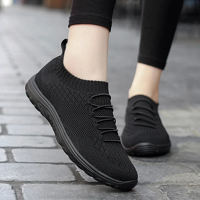 Ladies Flying Woven Mesh Shoes Plus Size Casual Sneakers