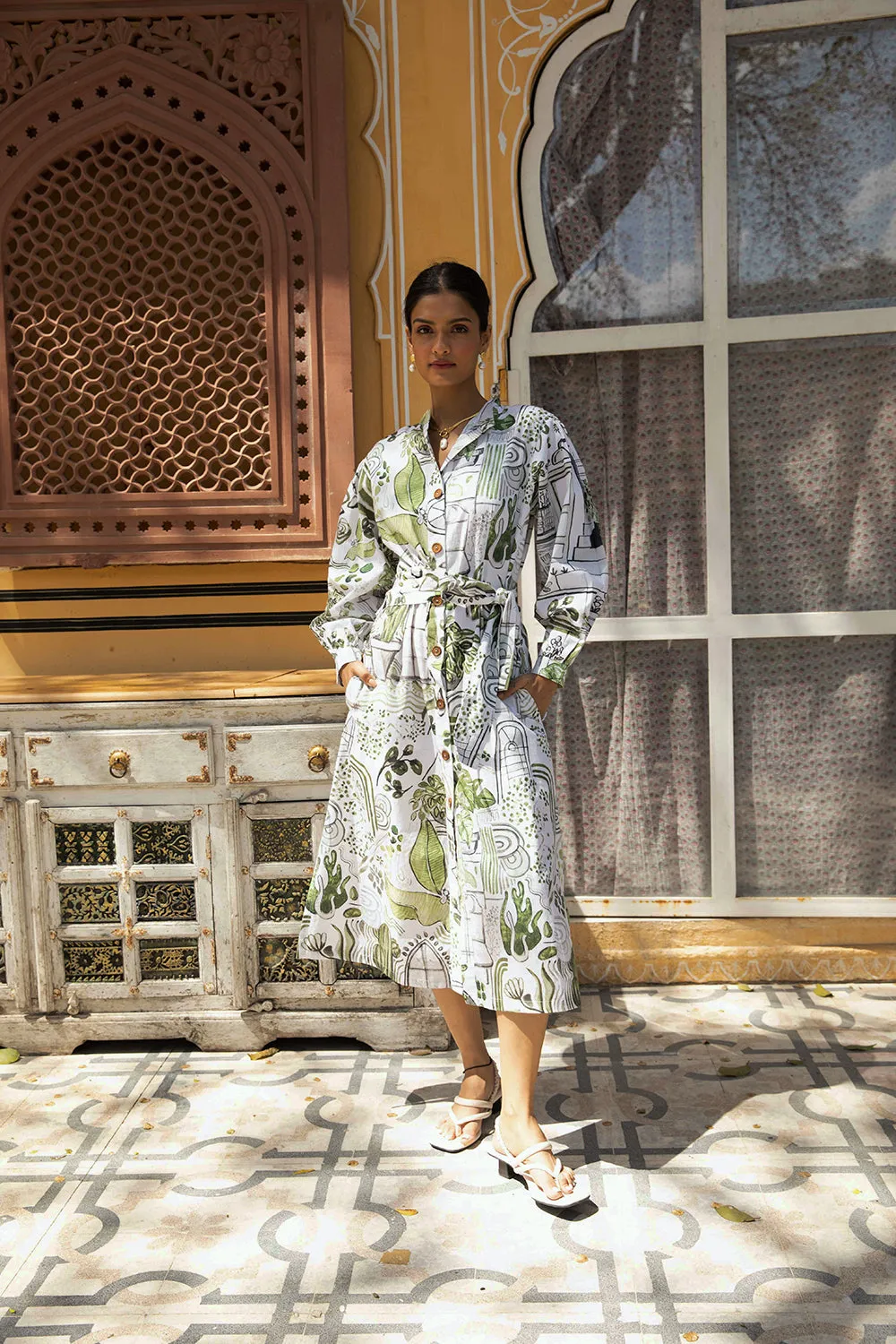 Late August Dress In Greenhouse Print