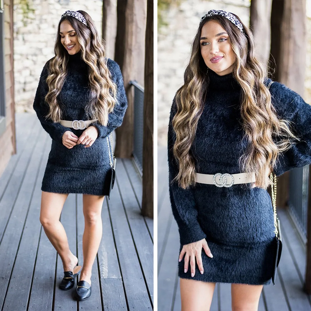 Let You in Black Sweater Dress