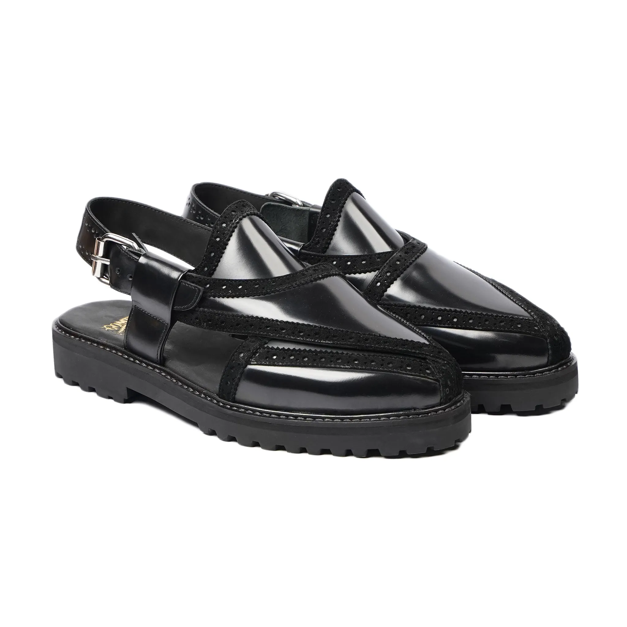 Masumi - Men's Black Box Leather High Shine Sandal