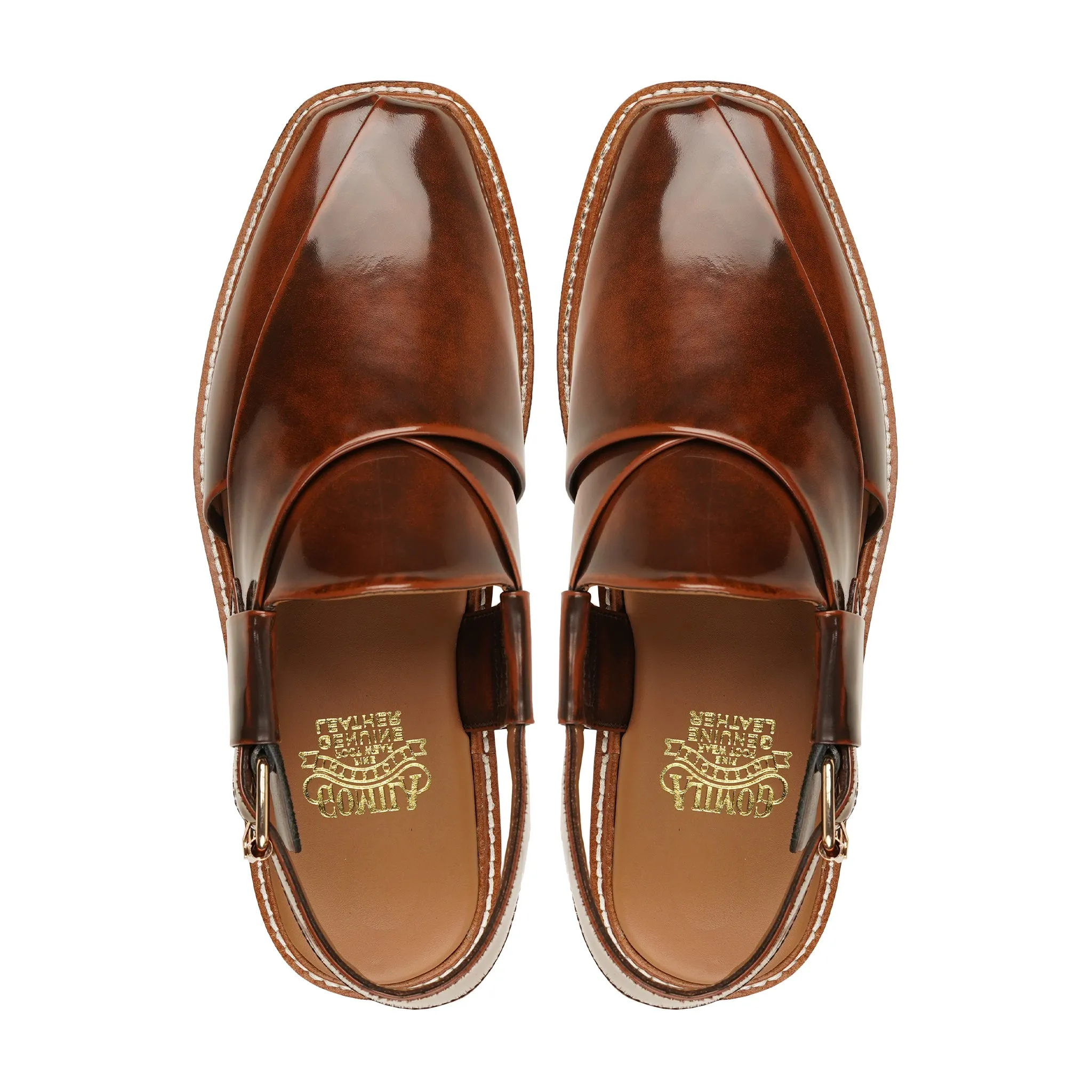 Miku - Men's Brown Box Leather High Shine Sandal