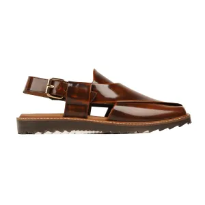 Miku - Men's Brown Box Leather High Shine Sandal