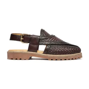 Mineko - Men's Dark Brown Hand Woven Calf Leather Sandal