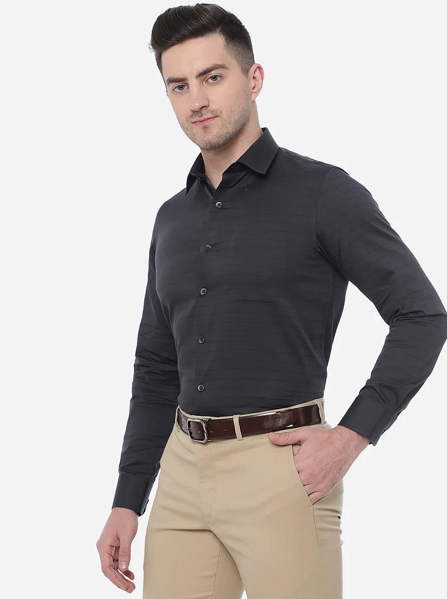 Navy Striped Slim Fit Formal Shirt | JadeBlue