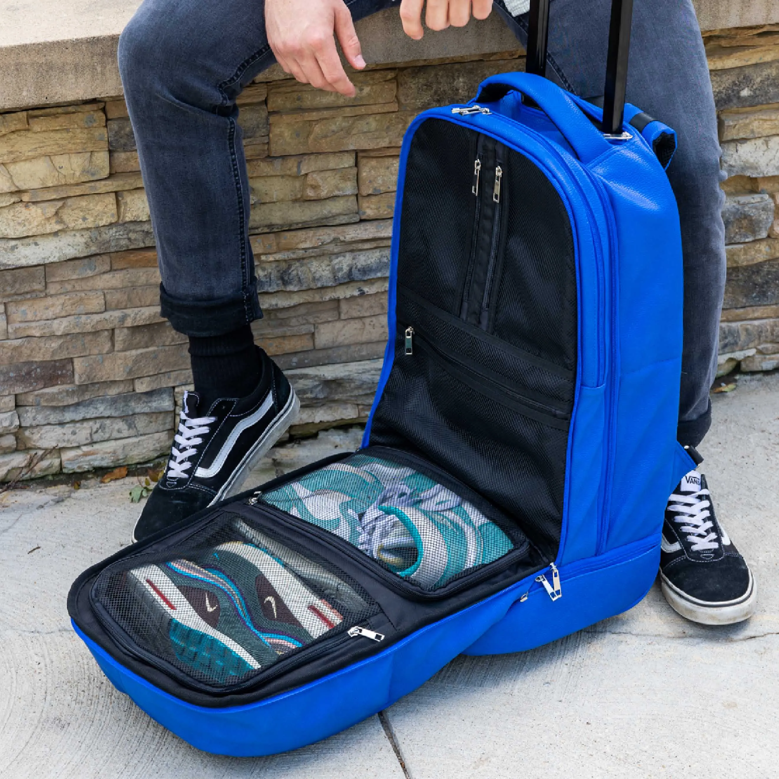 Royal Blue Leather Roller Bag Set