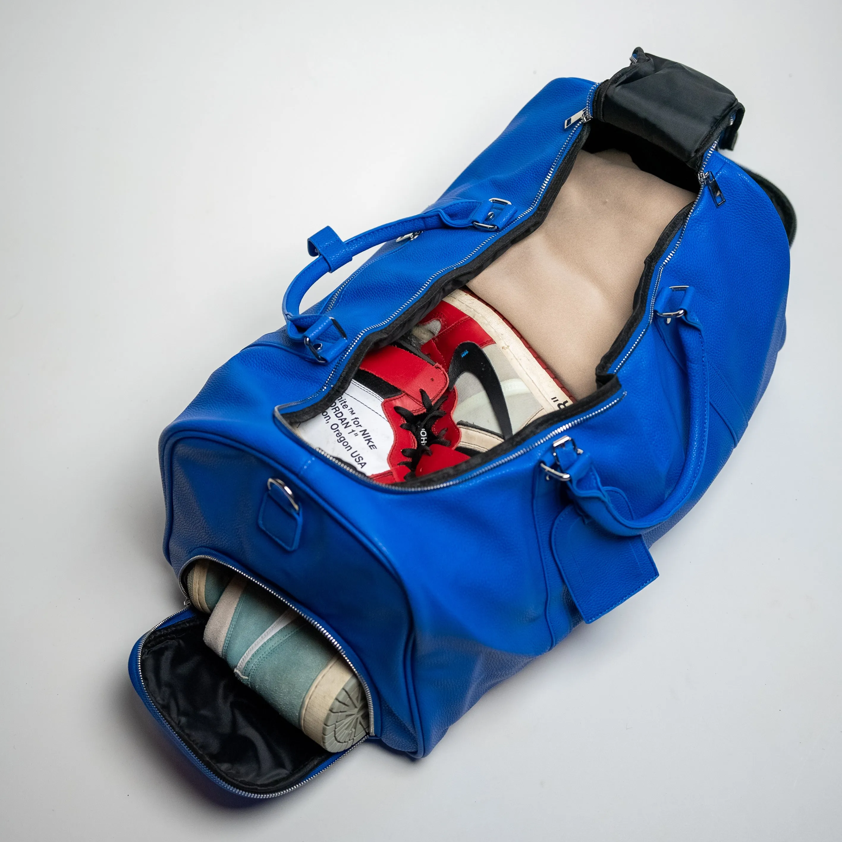 Royal Blue Leather Roller Bag Set