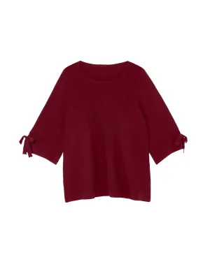 Sandy 3/4 Sleeve Sweater with Bows | Burgundy