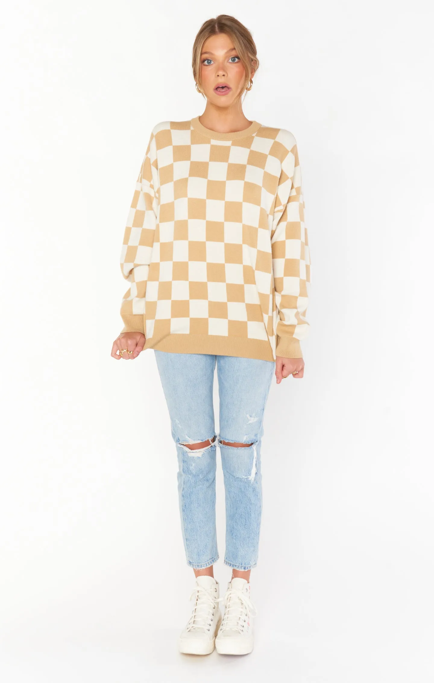 Scout Sweater ~ Tan Checker Knit