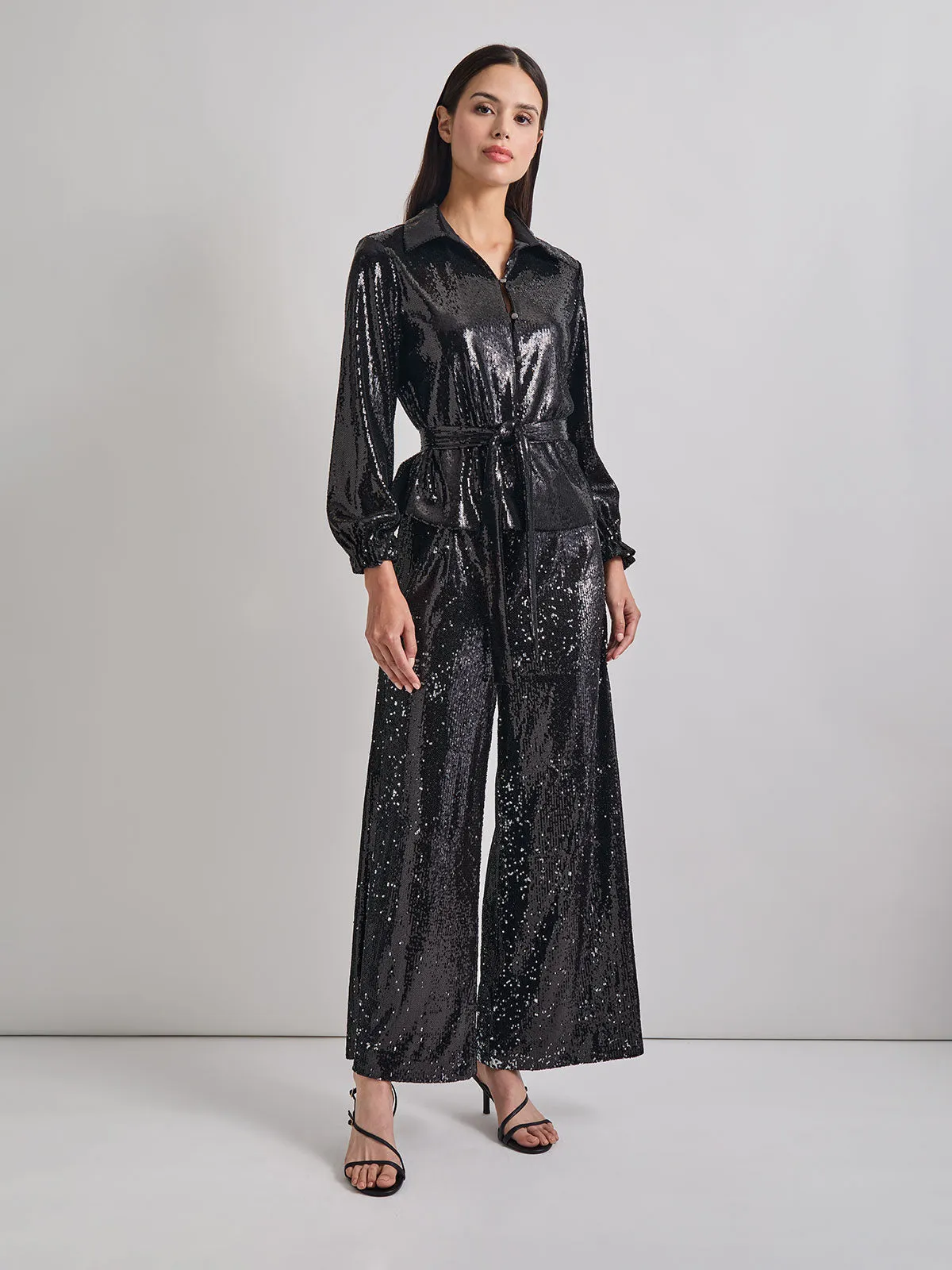 Sequin Novelty Woven Wide Leg Pant