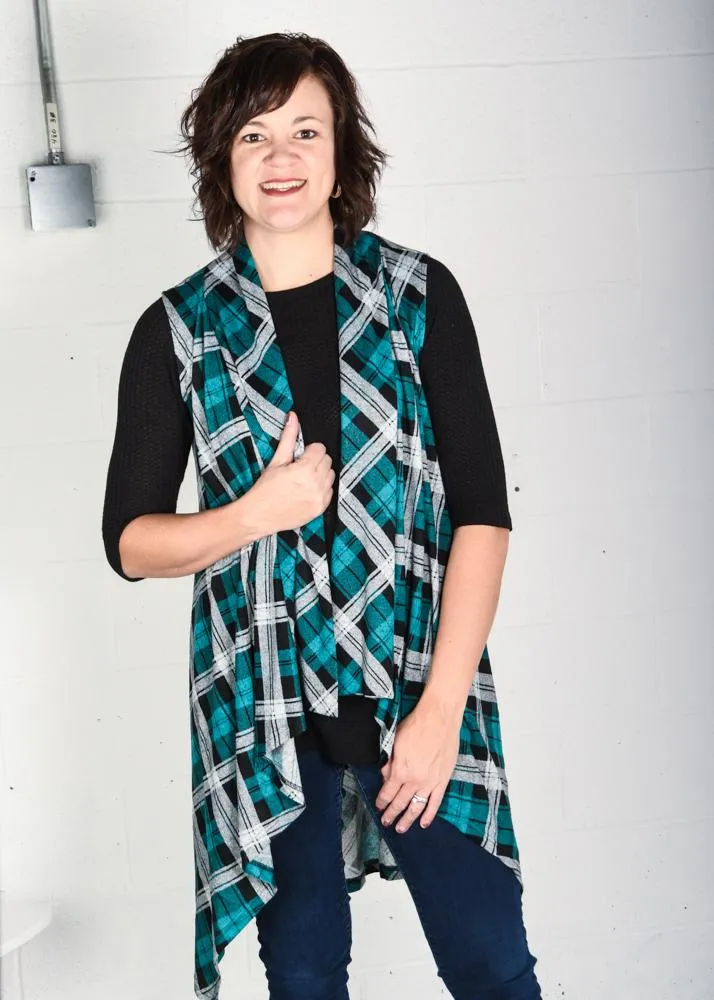 Teal Plaid Long Vest